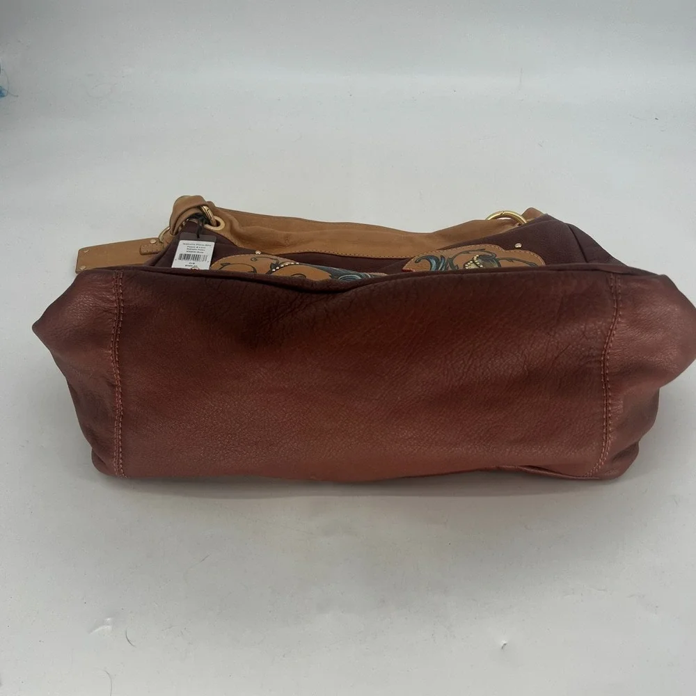 Vtg Isabella Fiore Peace & Love Rafaela Hobo Brown‎ Handbag Leather Y2K Tattoo